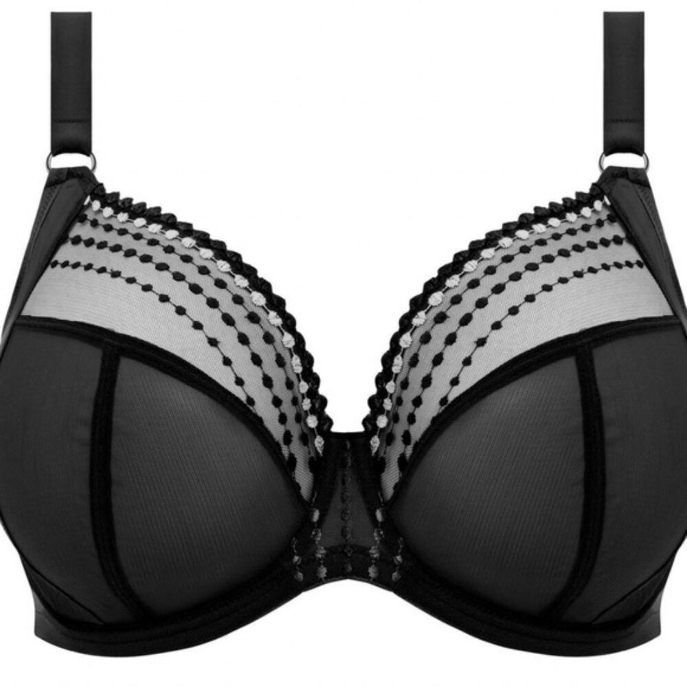 NWT Elomi Matilda Plunge Underwire Lace Bra With J-Hook Black Size 34K